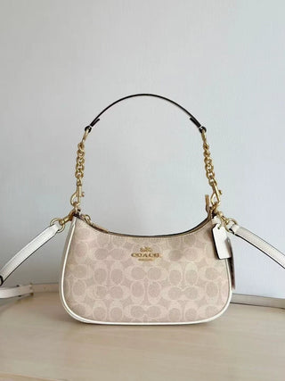 Coach Teri Shoulder Bag Signature Canvas CV933 Gold/Sand/Chalk